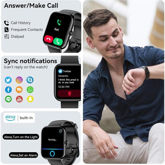 ⚡Smart Watch for Men Women with Bluetooth Call 1.83HD Touch with Alexa - Picture 2 of 7